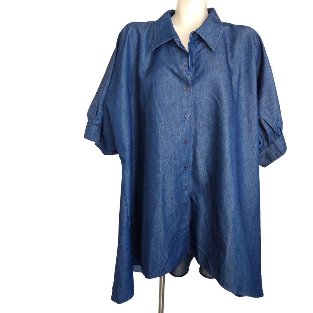 Ashley‎ Stewart NEW Denim Dolman High-Low Shirt Dress Blue Plus Size 22